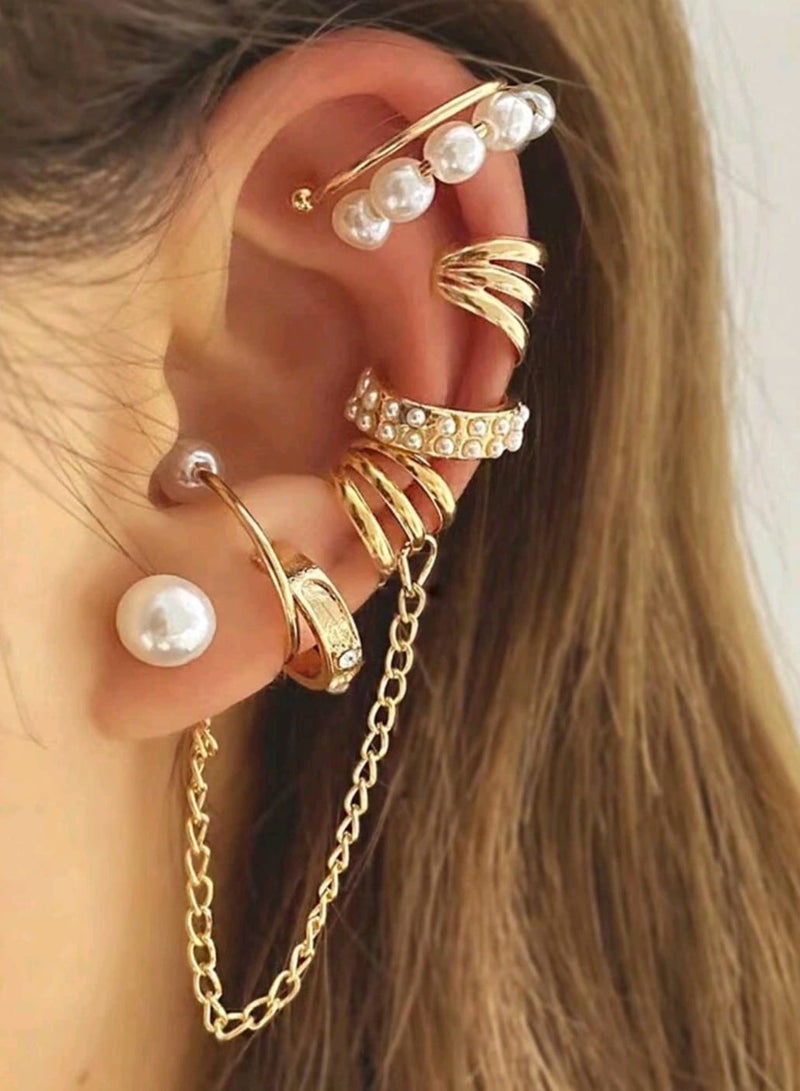 شي إن طقم واحد من أقراط اللؤلؤ بمشبك، أقراط طويلة بتصميم بسيط، سوار أذن قابل للتخصيص للنساء - Image 1